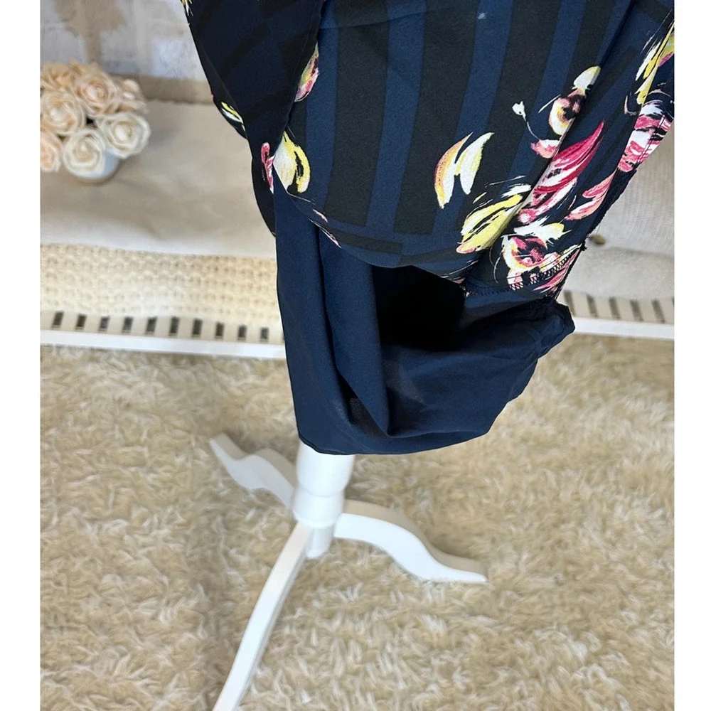 Banana Republic Womens Sz 6 Navy Twist Neck Multicolor Floral Sheath Dress #0433 - Picture 8 of 12